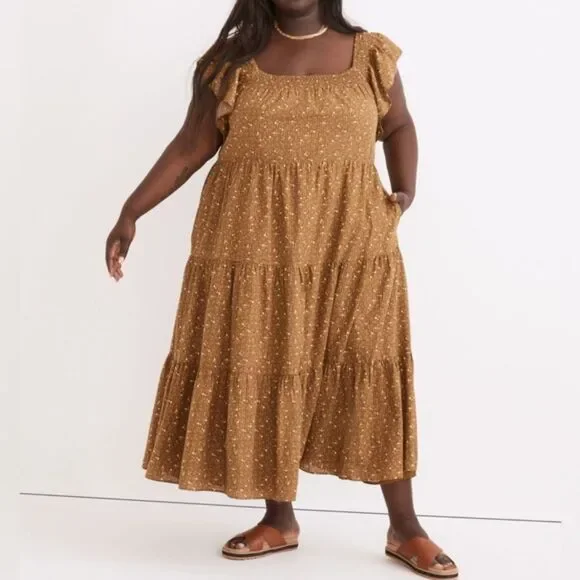 NWT Madewell Daisy Stitch Ruffle Sleeve Flowy Midi Dress Weathered Olive Size 2X - Picture 15 of 15